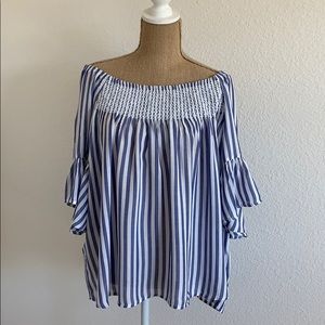 White and blue striped blouse